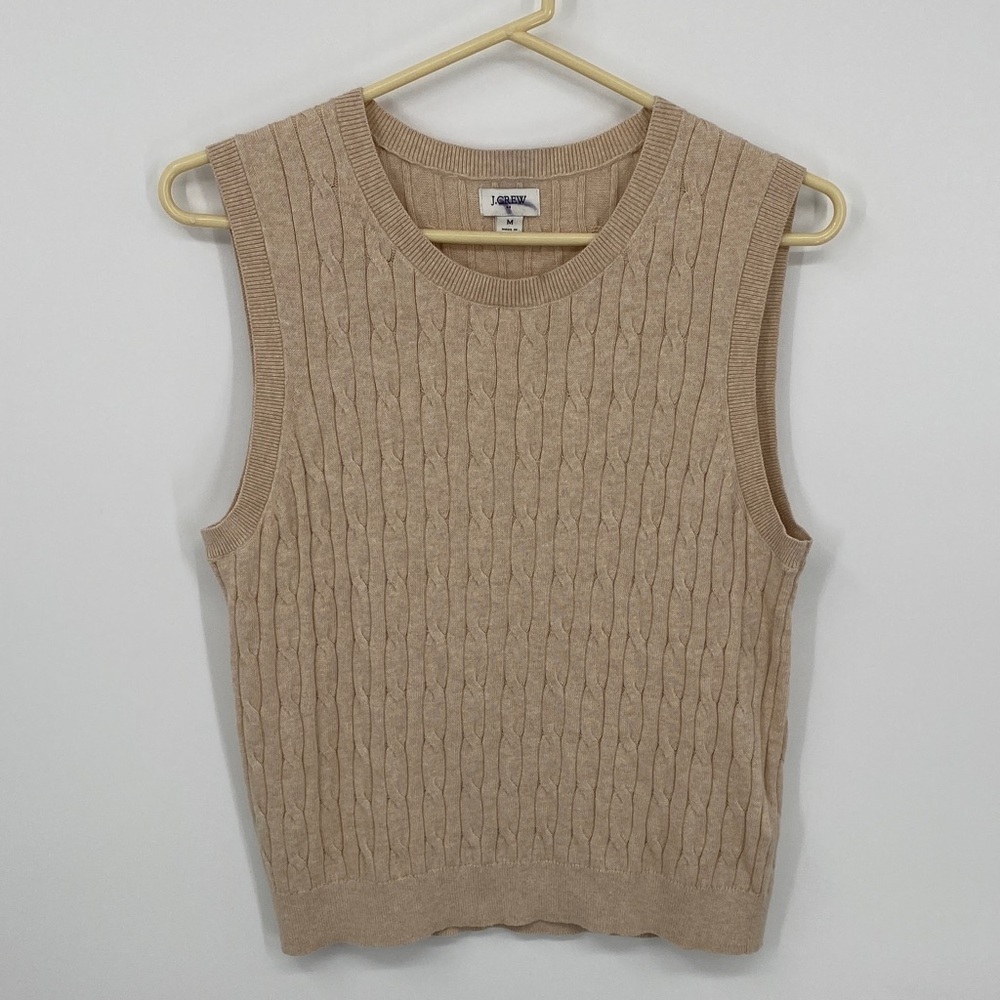 J. Crew Sleeveless Beige Cable Knit Sweater Size Medium